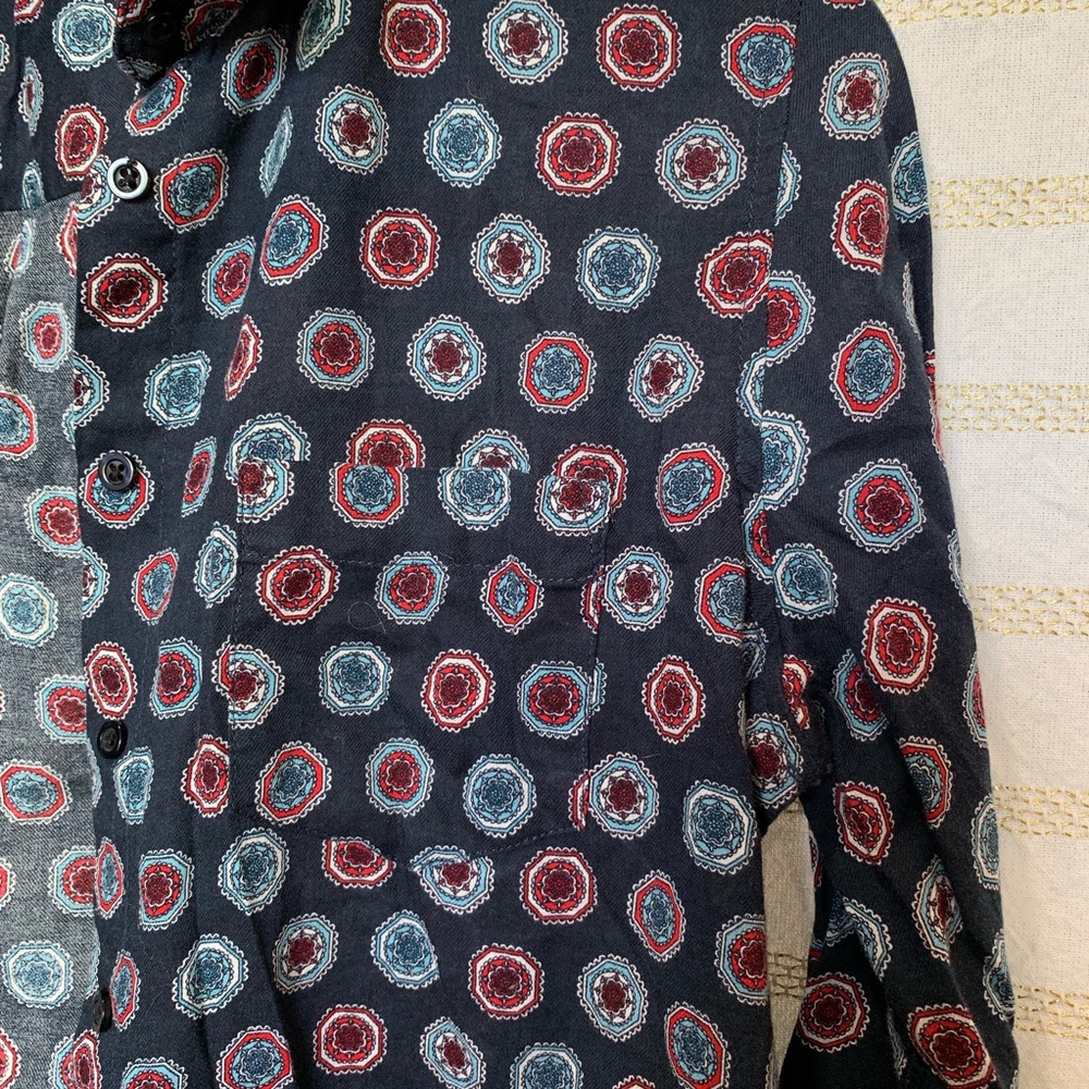 Patterned Navy Button Down - Picture 4 of 7